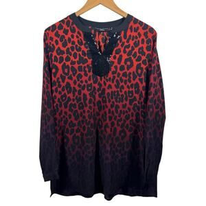 Susan Graver Top 10 Artisan Sequin Embellished Animal Print Tunic Art to Wear